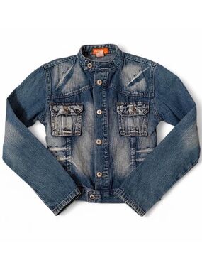 Vintage Y2K Fitted Cropped Denim Jacket XS